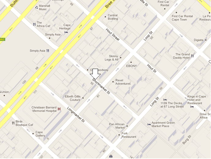 Map showing location of LL Debt Rebate office at 55 Shortmarket Street, Cape Town